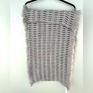 Grey Knitted Infinity Scarf with Fringe